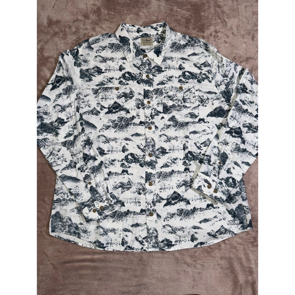 LL Bean Mens Slightly Fitted All Over Print Mountain Button Down Size XLarge